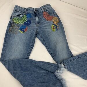 Hale Cropped Floral Embroidered Frayed Jeans Indie Luna Aster 26/26